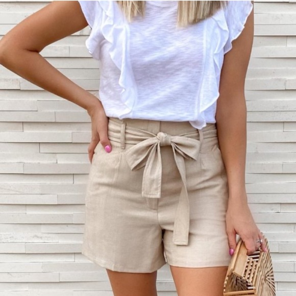 Express Pants - High Waisted Linen(blend) Paperbag Shorts